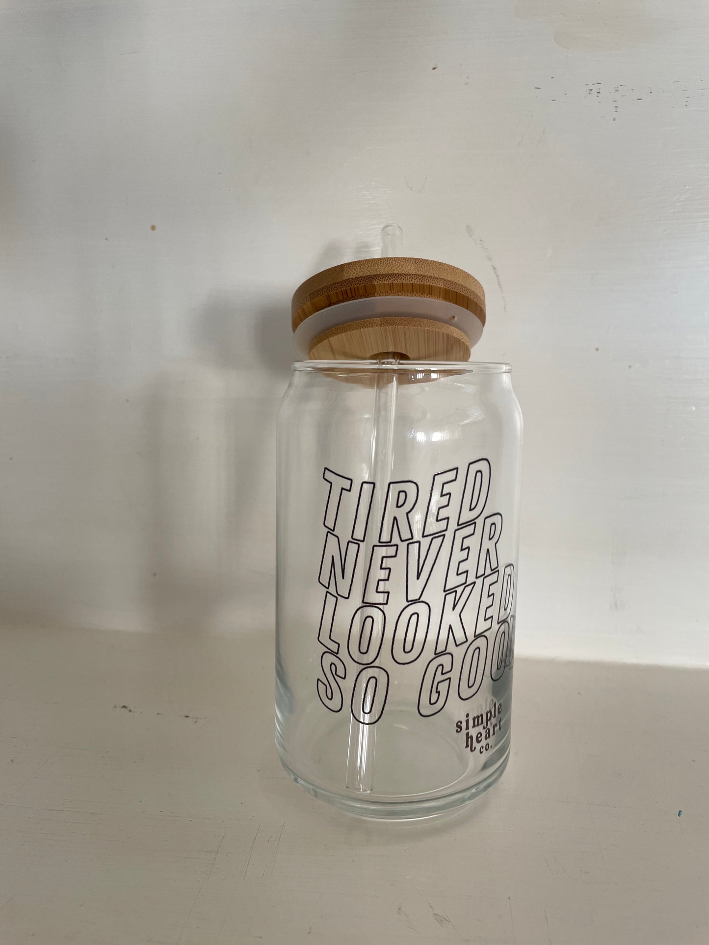 Tired Never Looked So Good glass mug coffee