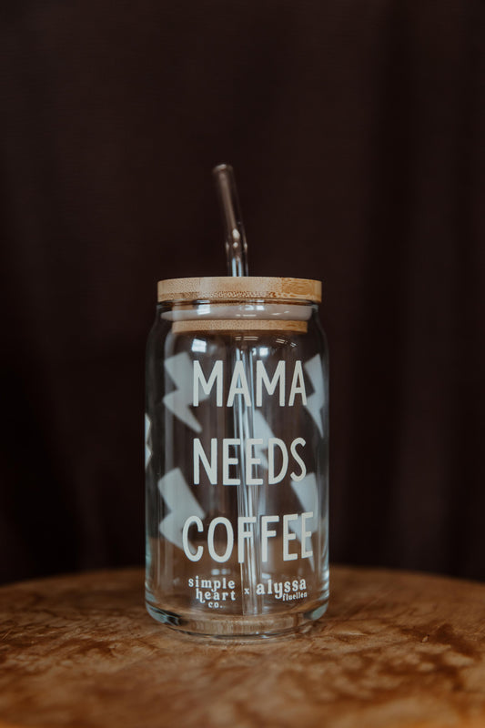 SHC x Alyssa Fluellen MAMA NEEDS COFFEE glass cup