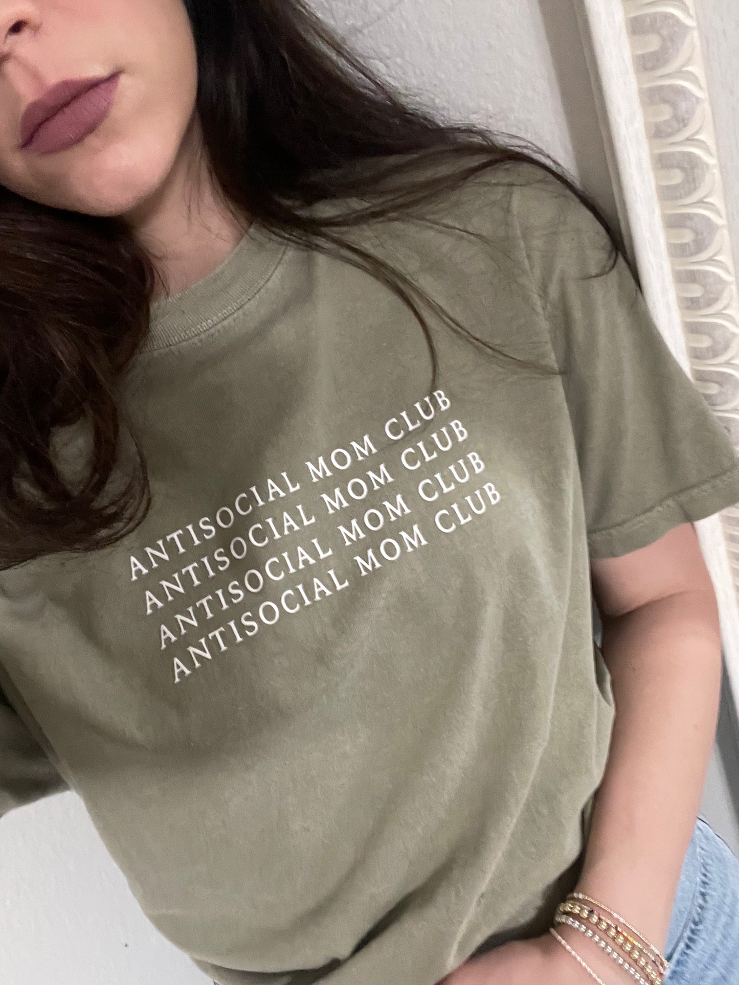 Antisocial Mom Club tee in khaki