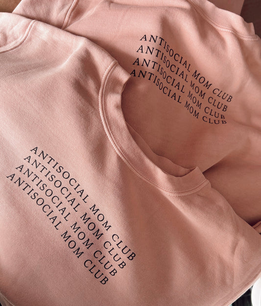 Antisocial mom club sweatshirt in blush