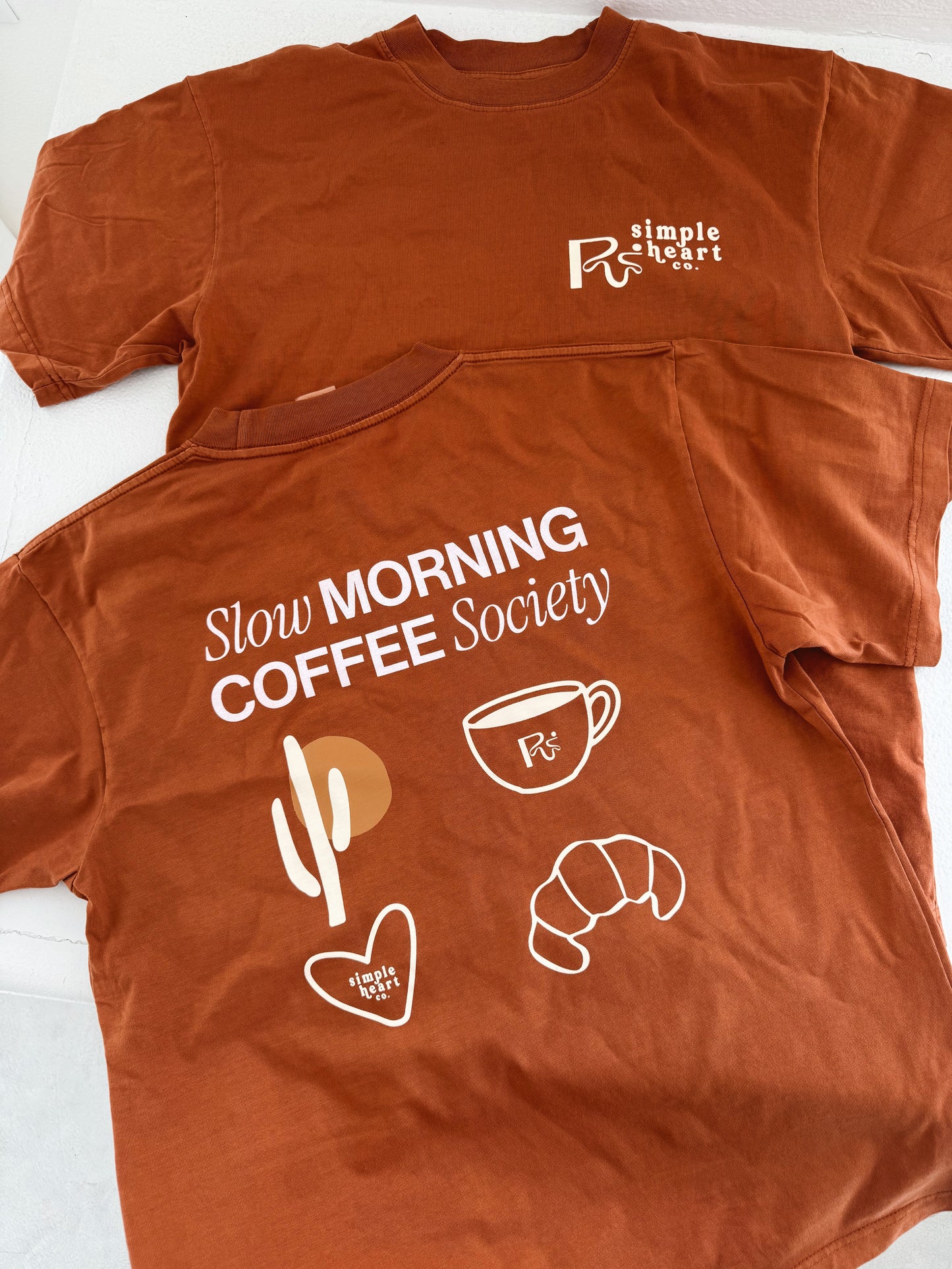 Slow Morning Coffee Society Oversized Tee | Roadrunner Coffee x Simple Heart Co Vintage Washed Graphic T-Shirt