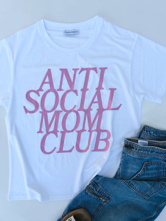 Pink antisocial mom club tee