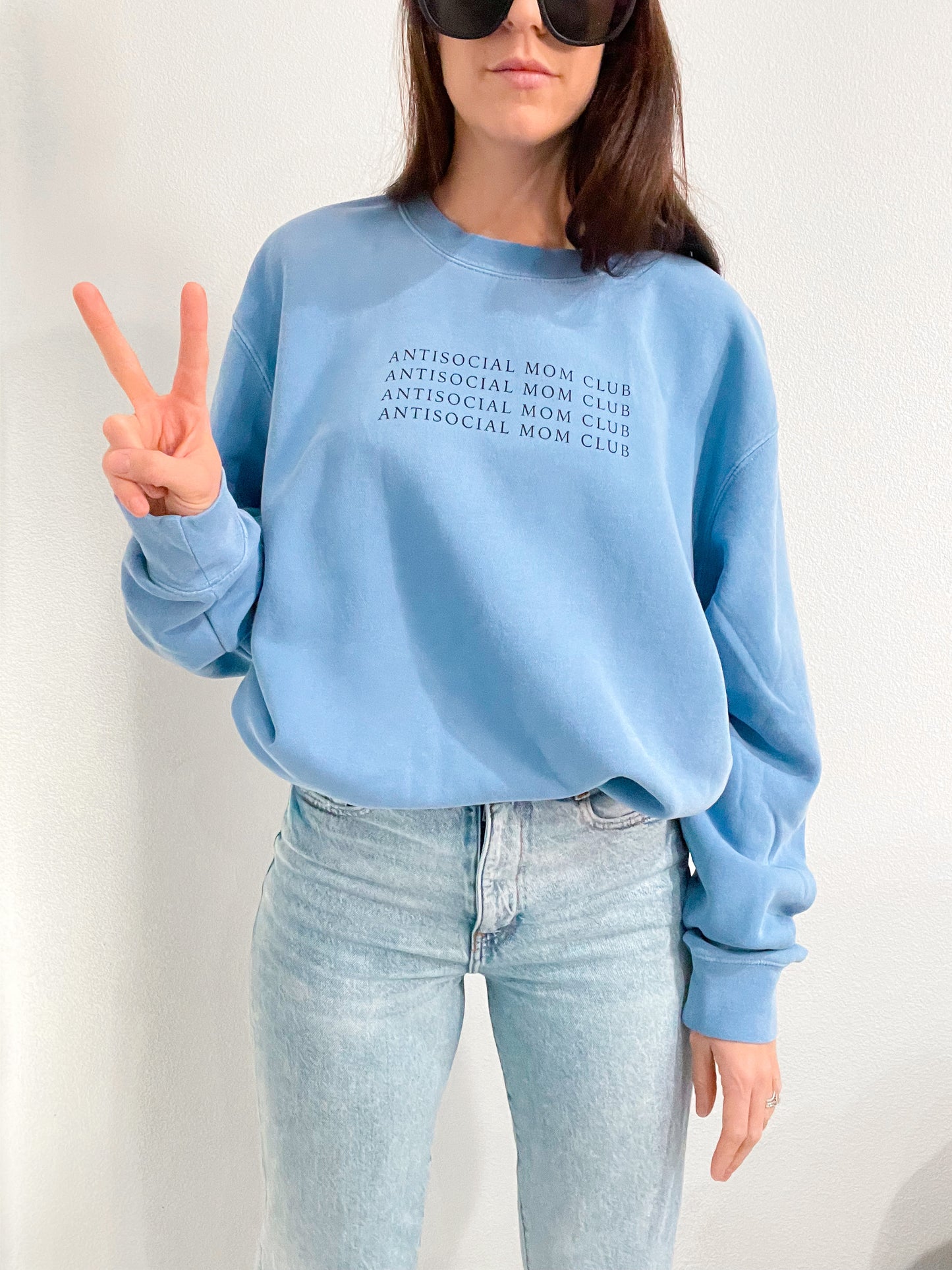 antisocial mom club blue sweatshirt