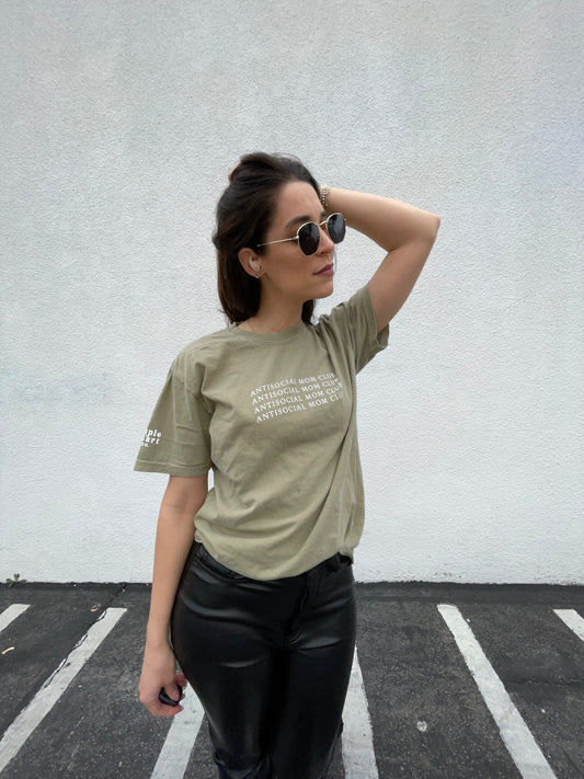 Antisocial Mom Club tee in khaki